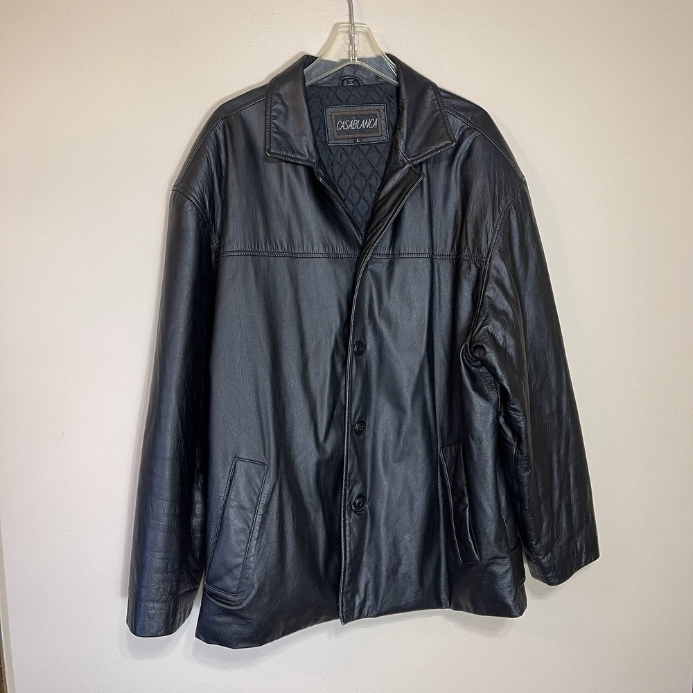 Casablanca Leather Coat Men's Large Black Button Pockets Quilted